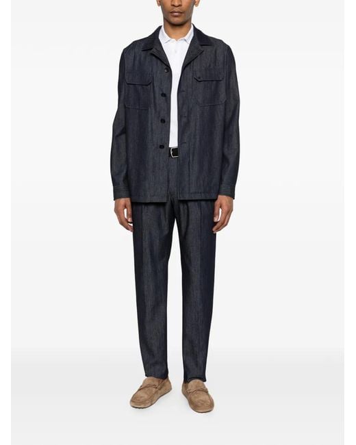 Tagliatore Blue Button Flap Shirt Jacket for men