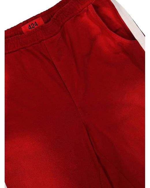 424 Red Ripped Side-Stripe Track Trousers for men