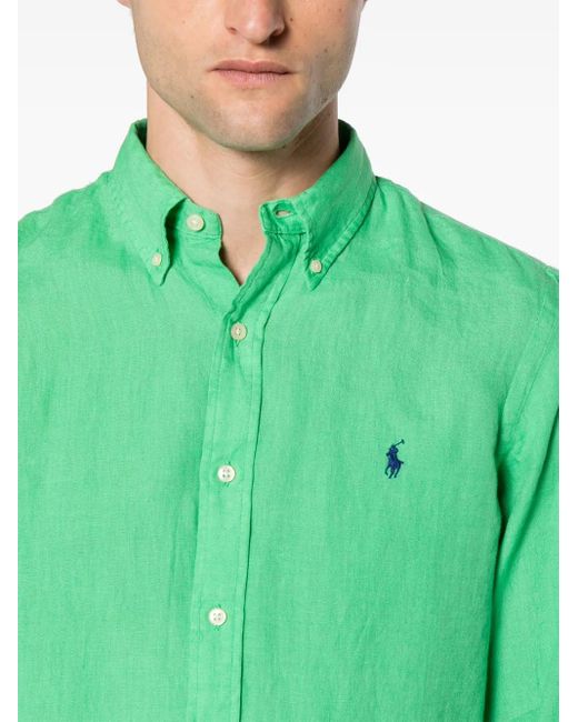 Polo Ralph Lauren Green Polo Pony Linen Shirt for men
