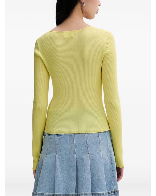 From Future Yellow Ribbed-Knit Cardigan
