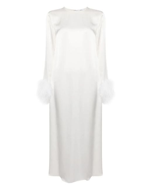 Sleeper White Feather-Trimmed Viscose Midi Dress