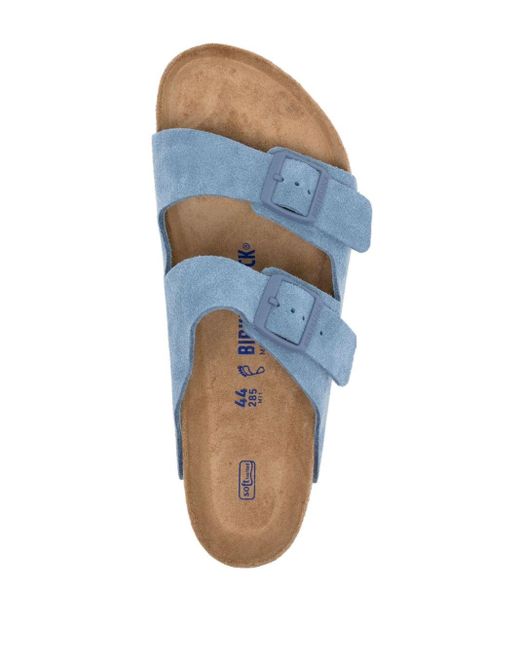 Birkenstock Blue Buckled Open Toe Suede Slippers for men