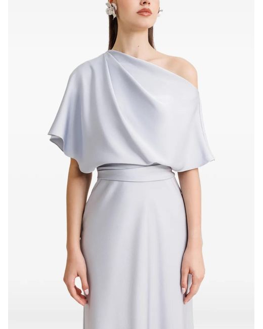 Gemy Maalouf White One-Shoulder Draped Maxi Dress