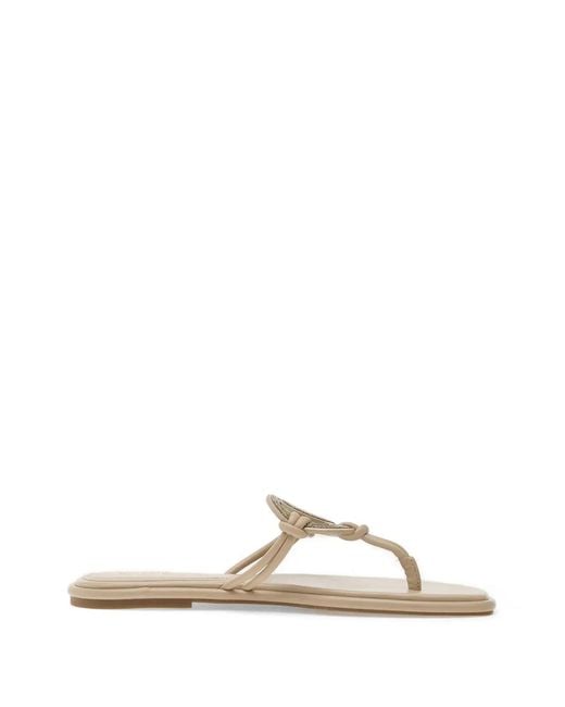 Guess Natural Crystal-Embellished Logo-Plaque Sandals