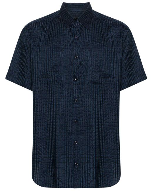 Giorgio Armani Blue Short-sleeve Textured Shirt for men