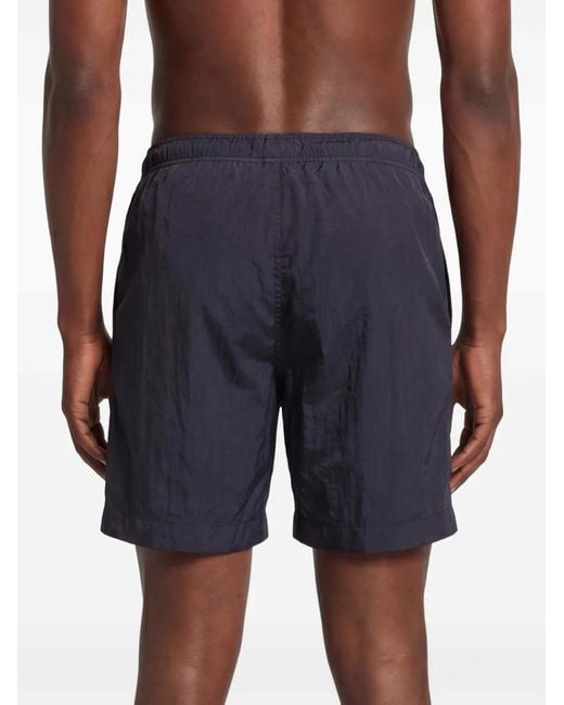 C P Company Blue Chrome-R Nylon Swim Shorts With Logo Label for men