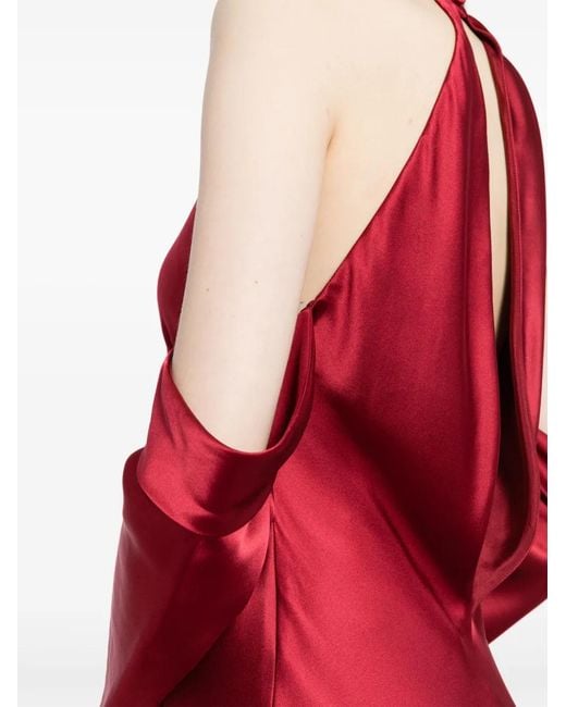 Michelle Mason Red Halterneck Drop-Sleeve Maxi Dress