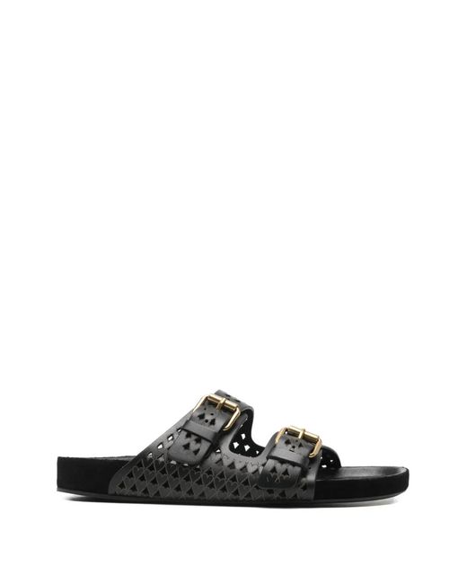 Isabel Marant Black Lennyo Cutout Buckle Flat Sandals