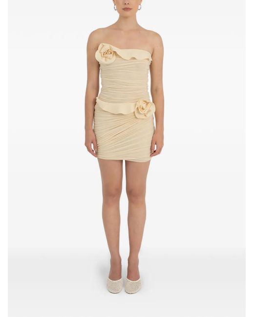 Maygel Coronel Natural Floral-Appliqué Ruched Mini Skirt