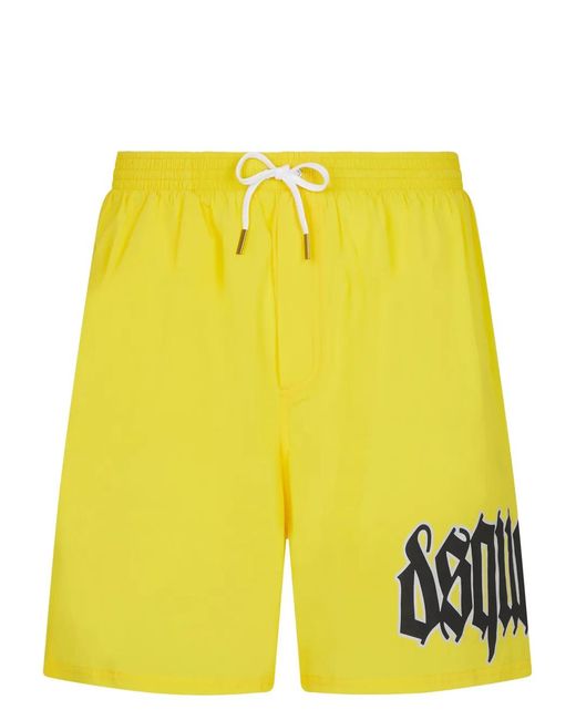 DSquared² Yellow Logo-Print Swim Shorts for men