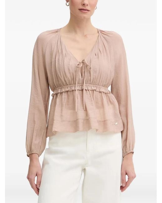 GAUDI White Tie-Fastening Peplum-Hem Blouse