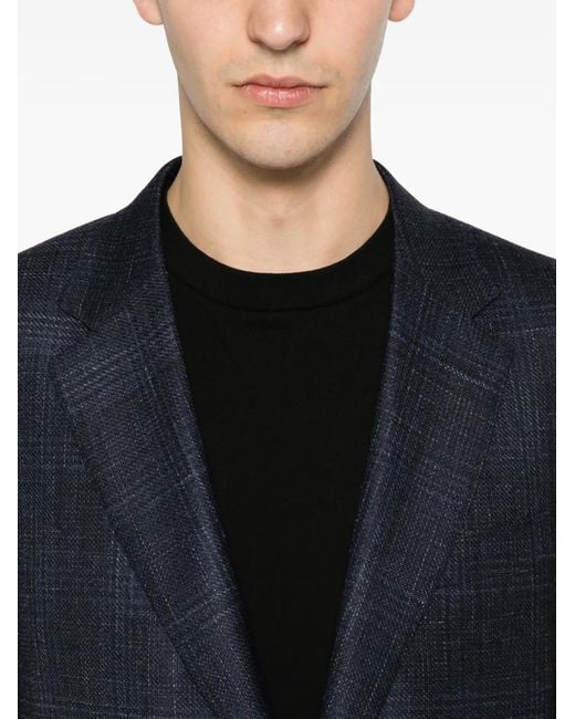 Canali Blue Check-Pattern Notched-Lapel Blazer for men