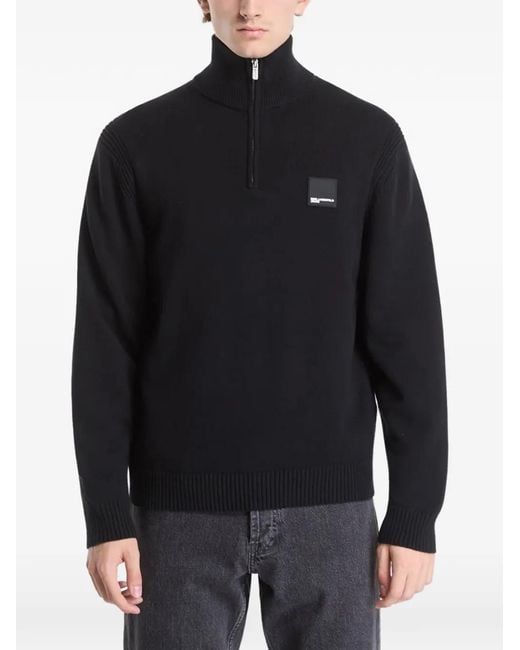 Karl Lagerfeld Black Logo-Patch Quarter-Zip Sweater for men