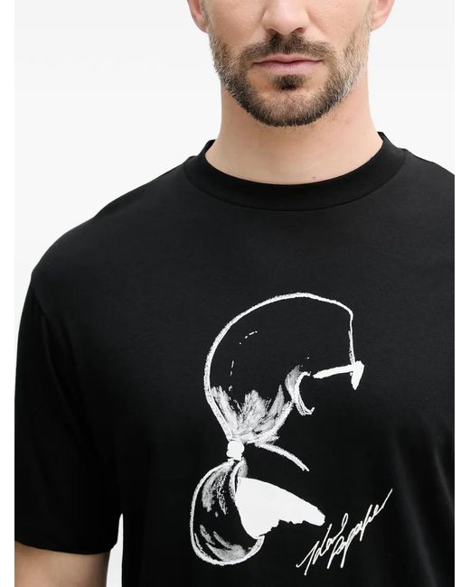 Karl Lagerfeld Black Graphic-Print T-Shirt for men