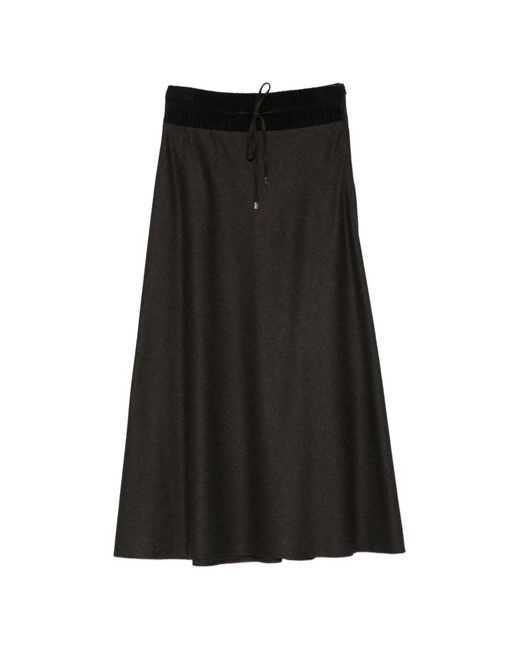 D.exterior Black Ribbed-Knit Drawstring Skirt