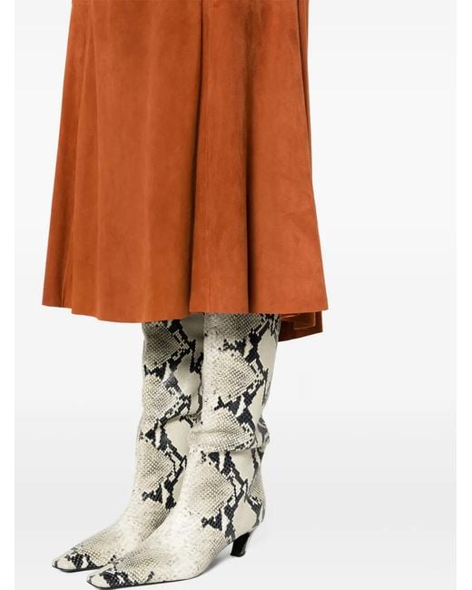 Polo Ralph Lauren Orange Jupe Mi-Longue En Daim À Coupe Évasée