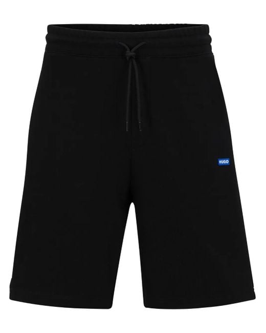 HUGO Black Logo-Appliqué Track Shorts for men