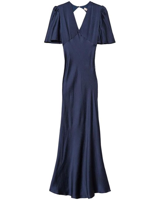Twinset Blue Hammered Satin Maxi Dress