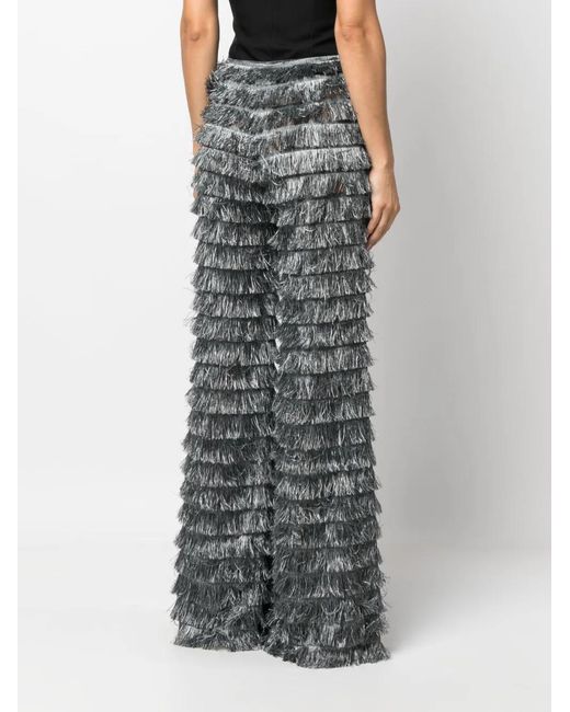 Alberta Ferretti Gray Wide-Leg Fringed Trousers