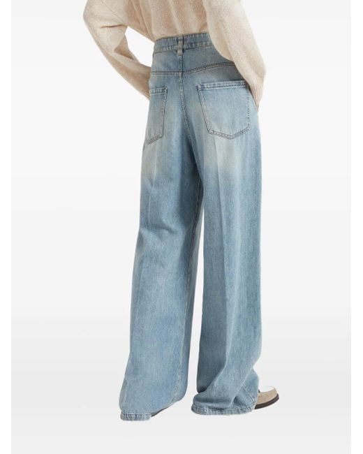 Brunello Cucinelli Blue Low Slung Monili Wide-Leg Jeans