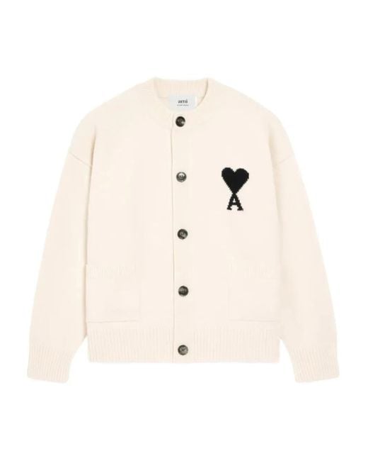 AMI Natural Ami De Coeur Wool Cardigan