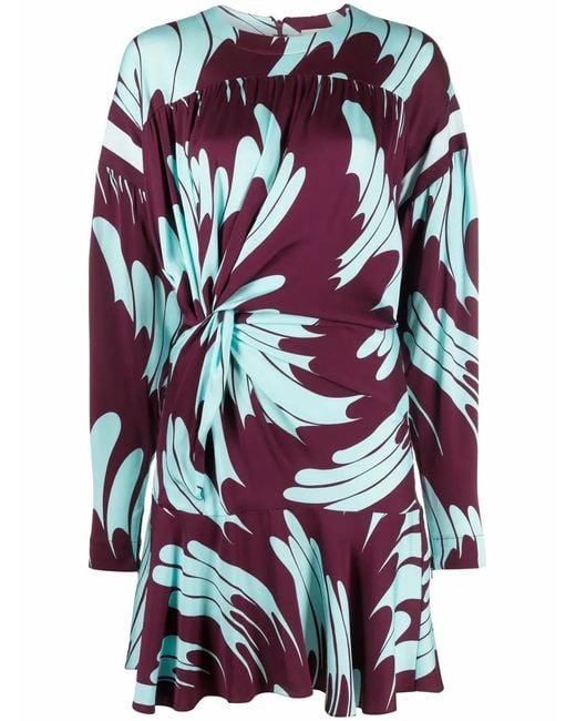 Stella McCartney Purple Abstract-Print Gathered Dress