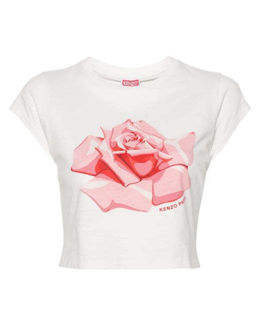 KENZO Pink T-Shirt mit Rosen-Print
