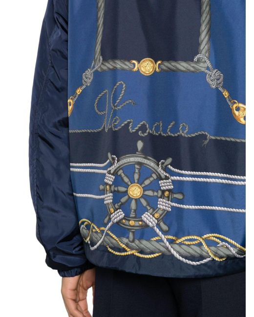 Versace Blue Graphic-print Hooded Jacket for men