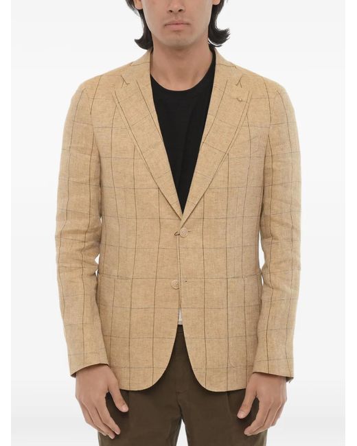 Corneliani Natural Windowpane-Pattern Linen Blazer for men