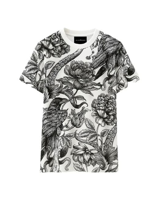John Richmond White Floral-Print T-Shirt for men
