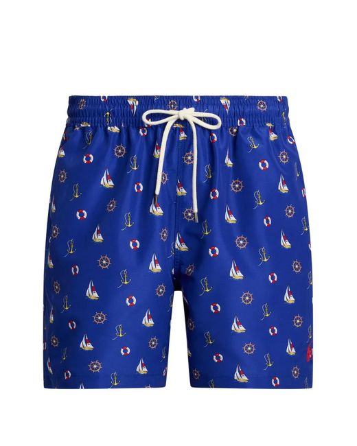Polo Ralph Lauren Blue Nylon 14.5 Cm Traveller Swim Shorts With Anchor And Sailboat Print for men