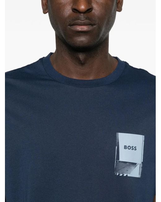 Boss Blue Graphic-Print T-Shirt for men
