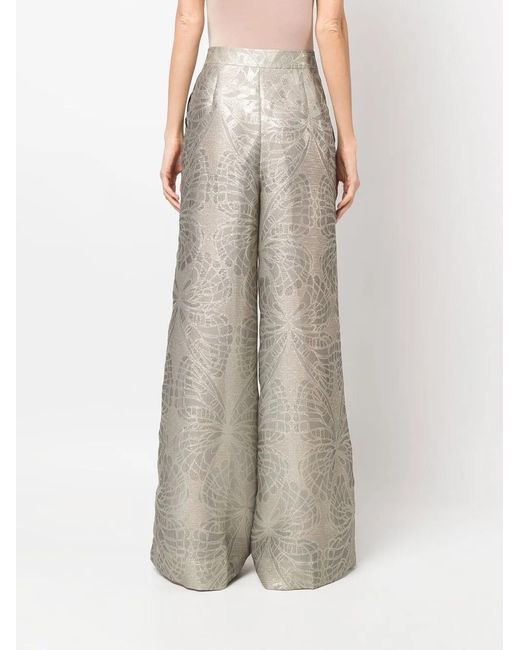 Alberta Ferretti Gray Wide-Leg Metallic-Jacquard Trousers