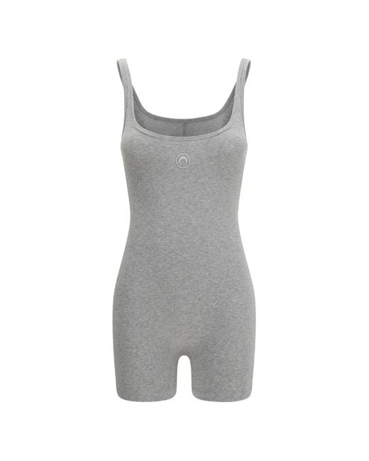 MARINE SERRE Gray Moon-Logo Playsuit