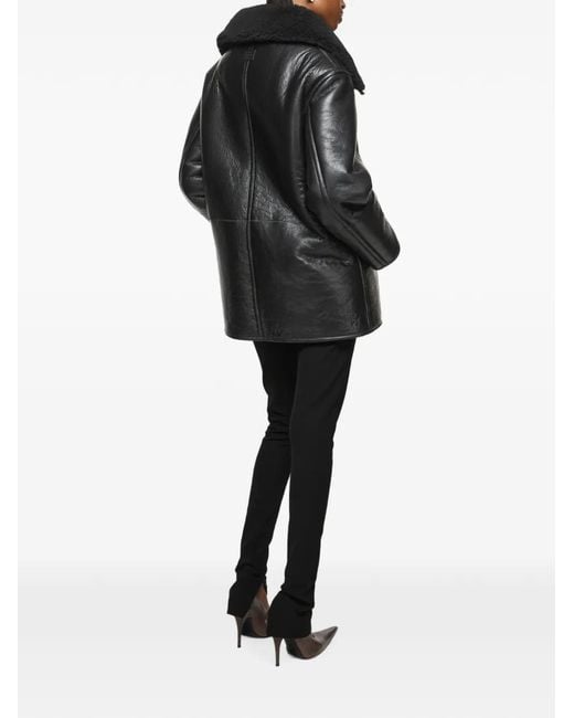 Acne Black Shearling-Trimmed Leather Jacket