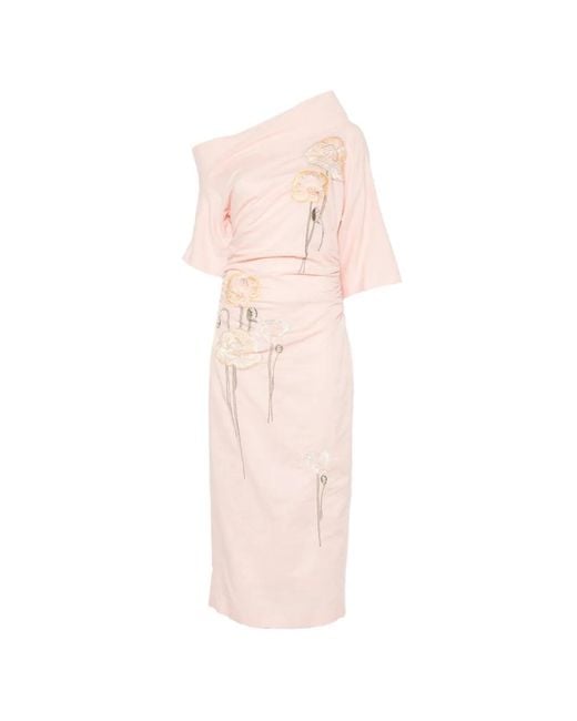 BERNADETTE Pink Bowery Floral-Embroidered Dress
