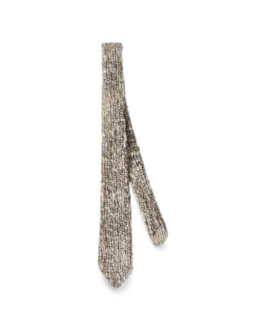 Brunello Cucinelli White Dazzling Craquelè Embroidery Tie In Mohair And Wool