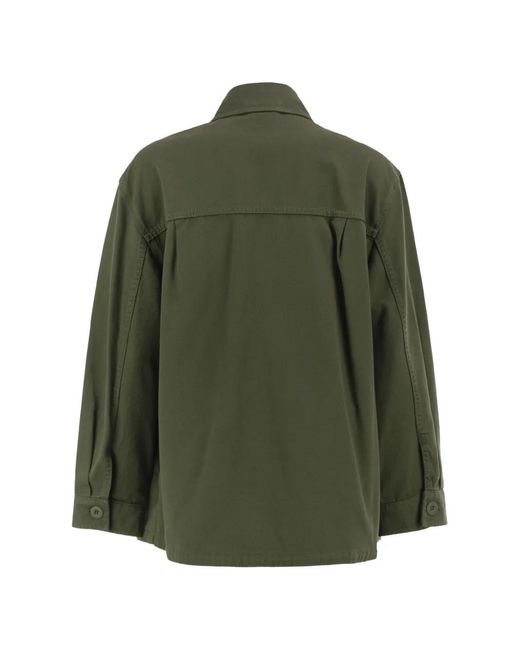 Weekend by Maxmara Green Embroidered-Patch Cotton Jacket