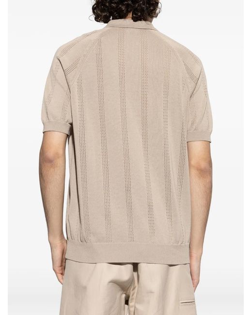 Eleventy Natural Zip Striped Knitted Polo Shirt for men