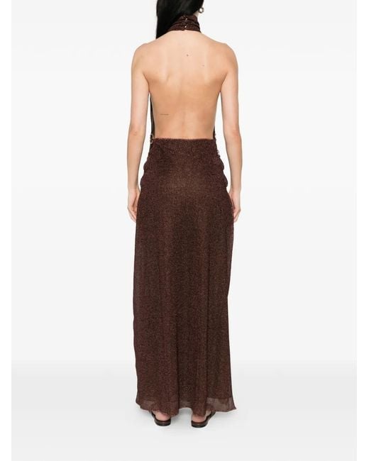 Oseree Brown Ring Turtleneck Maxi Dress