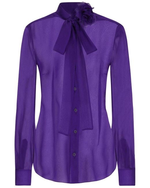 Dolce & Gabbana Purple Pussy-bow Silk-chiffon Blouse