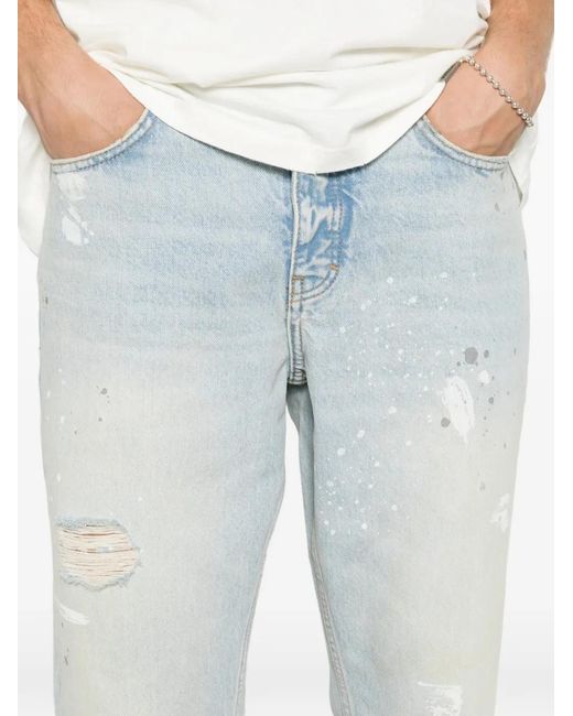 Represent Blue Paint-Splatter Distressed Jeans for men