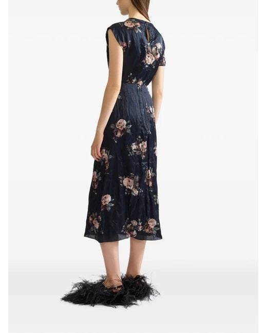 Erdem Blue Floral-Print Draped Blouse