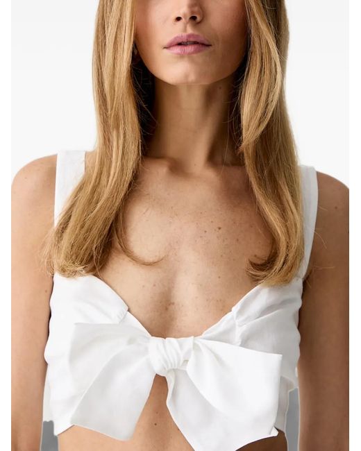 ViCOLO White Bow-Detail Shirred Top