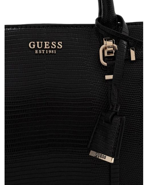 Guess Black Lizard-Effect Tote Bag