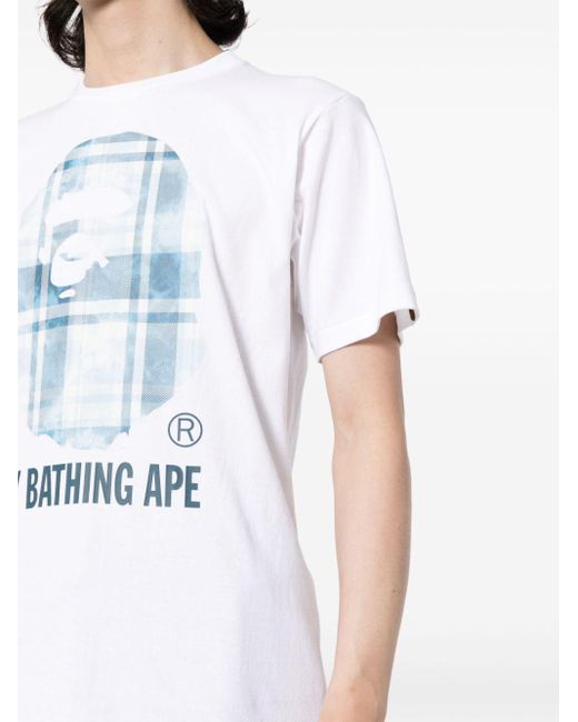 A Bathing Ape Blue Check-print Cotton T-shirt for men