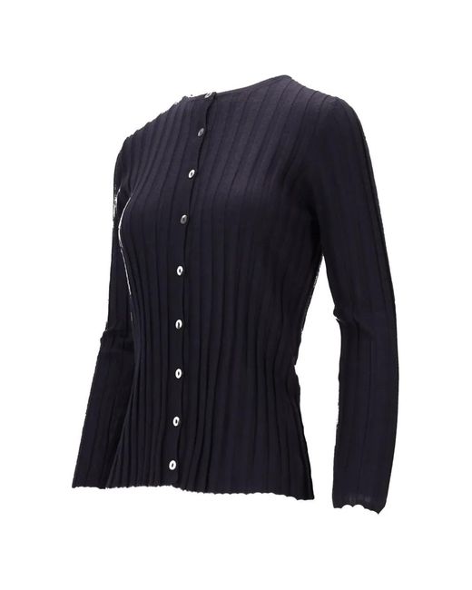 LA ROSE Blue Ribbed Button Cardigan