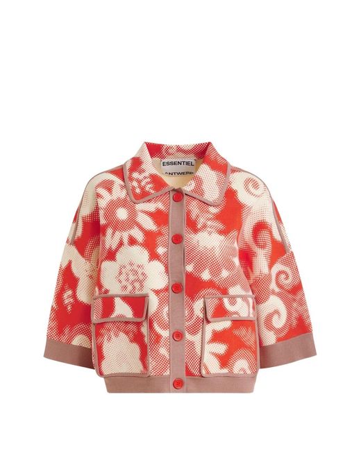 Essentiel Antwerp レディース レッド Joly フローラル カーディガン