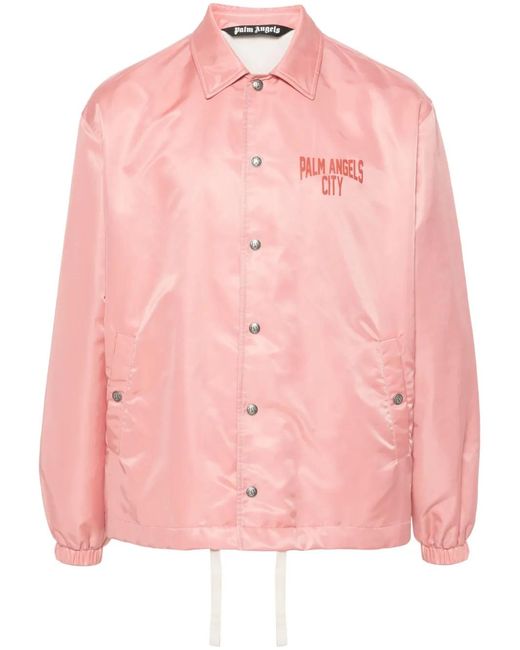 Palm Angels Pink Logo-Print Gabardine-Weave Jacket for men