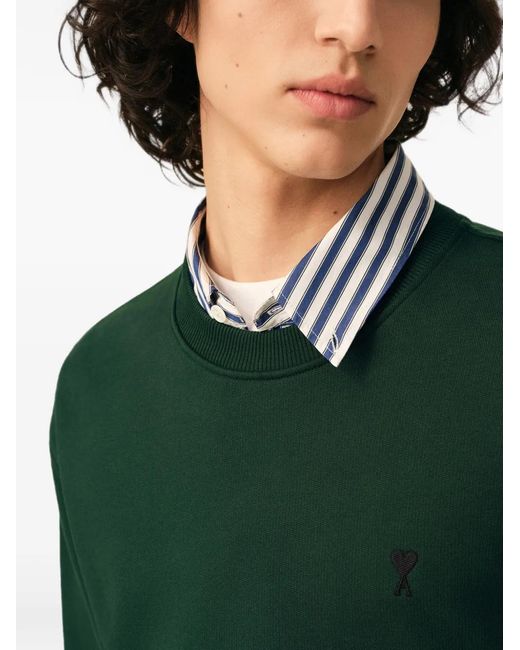 AMI Green Cotton Sweatshirt With Ami De Coeur for men